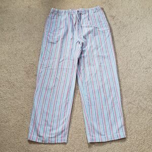 Orvis Women's Striped Cotton Pants Drawstring Elastic Waist Pockets Size Small